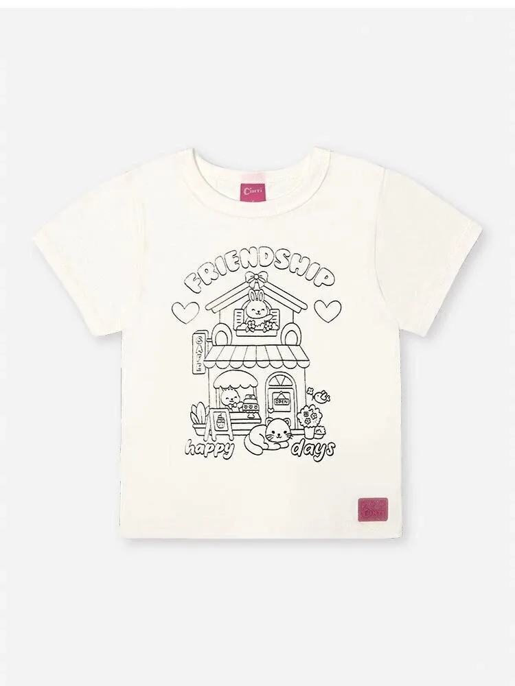 Blusa Infantil para Colorir com Canetinhas - Camiseta Menina Verão Interativa Natural/Cafeteria - foto 3