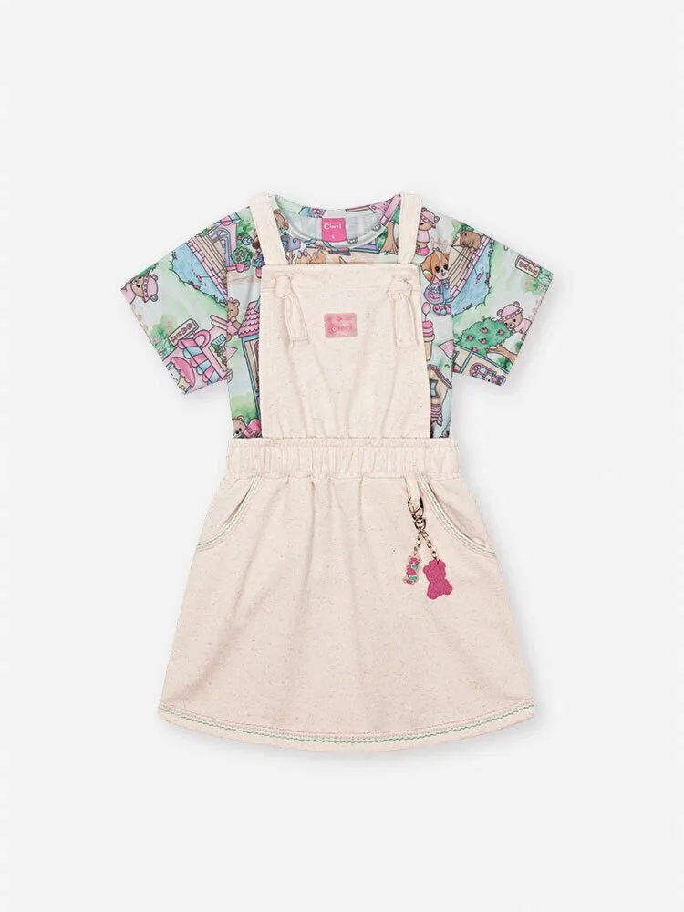 Conjunto Infantil com Blusa em New Stretch e Salopete em Moletom Linho - foto 2