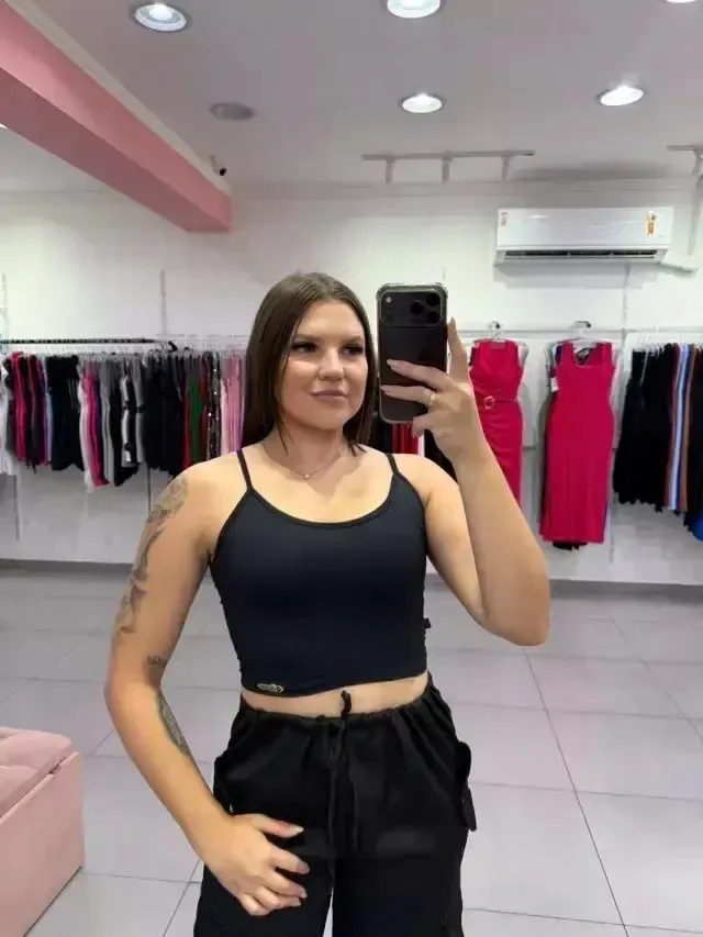 Cropped Luxxo Basico Alça Fina Preto - foto 1