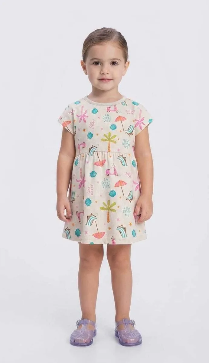 Vestido Infantil Menina de Morangos e Praia Brandili - Praia - Off White - foto 2