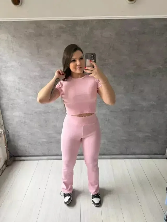 Conjunto Ribana Calça Flare e Blusa Rosa Fraco - foto 1
