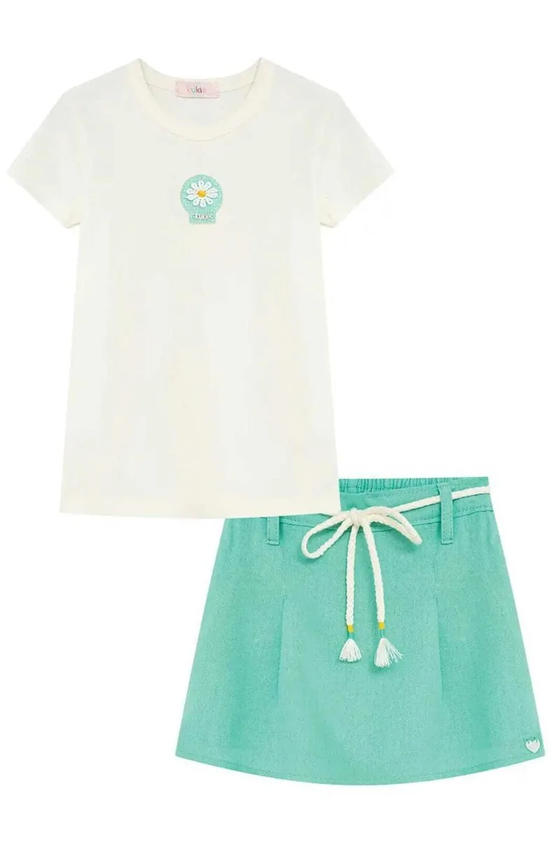 Conjunto de Blusa em Canelado Liz e Short Saia em Tecido Brend de Viscose Kukiê Infantil Menina - foto 3
