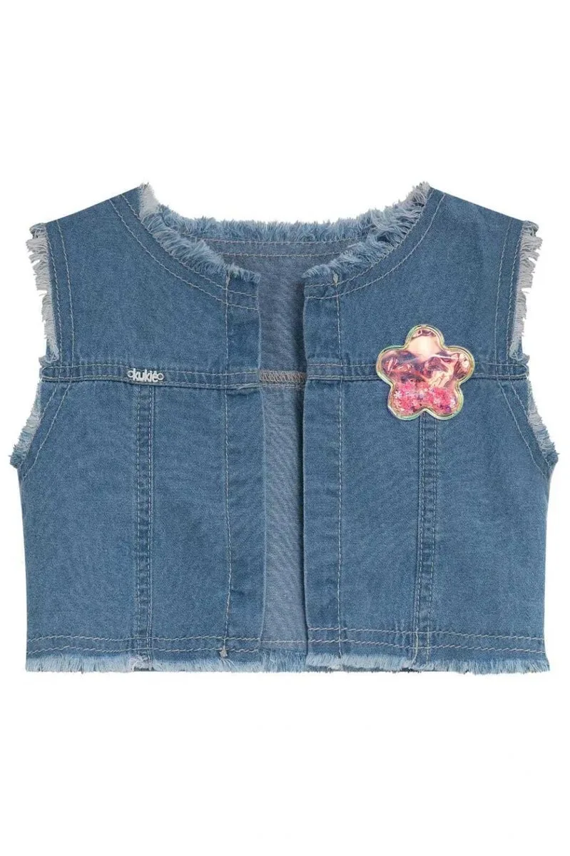 Vestido em Molecotton e Colete em Jeans Kukiê Infantil Menina - foto 4