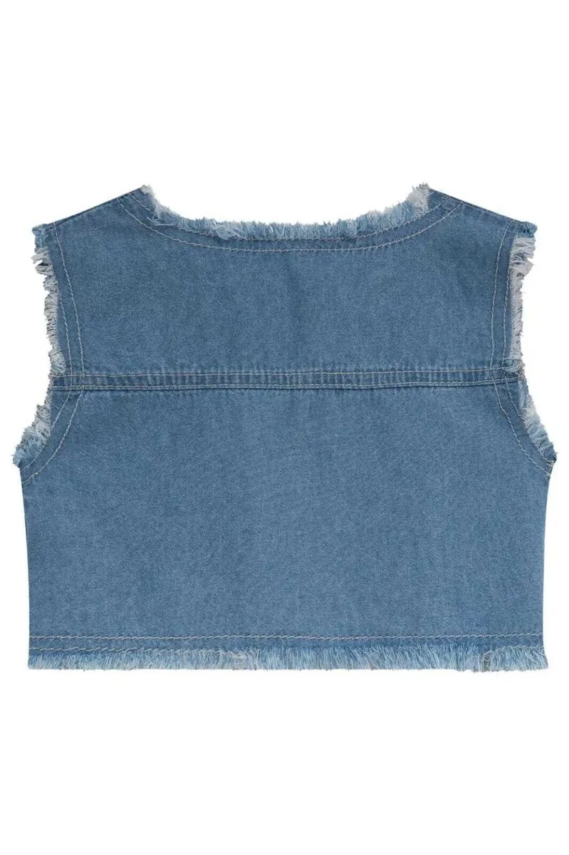 Vestido em Molecotton e Colete em Jeans Kukiê Infantil Menina - foto 5