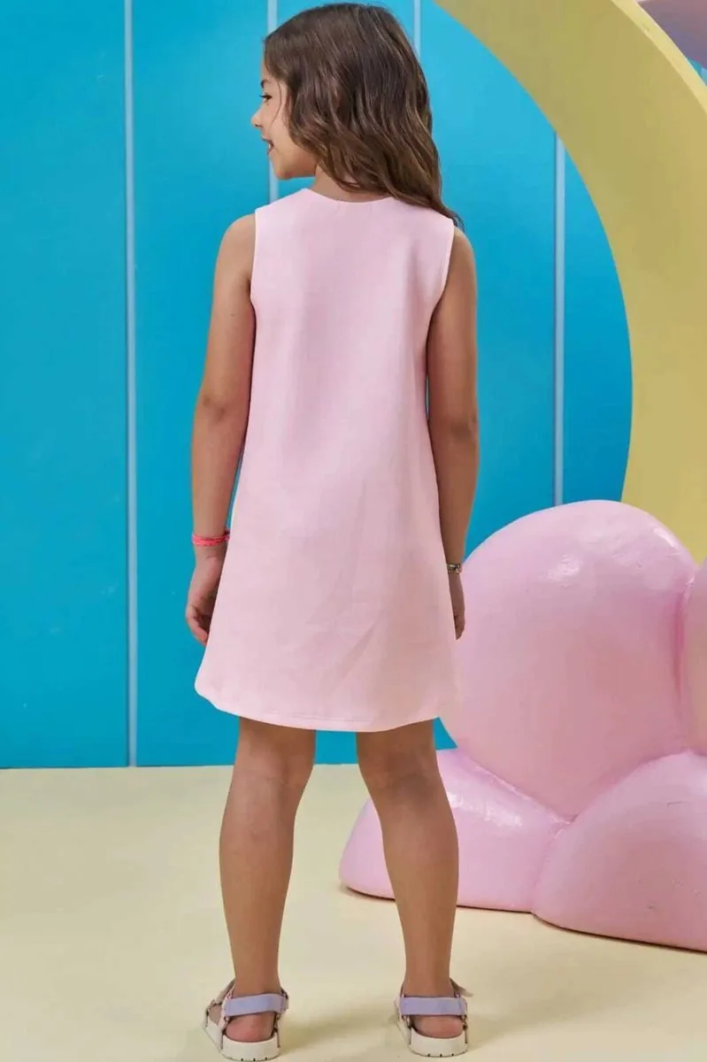 Vestido em Fly Tech Kukiê Infantil Menina- gato rosa - foto 2