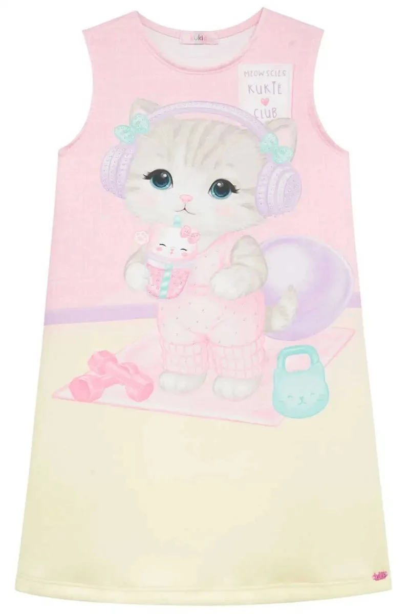 Vestido em Fly Tech Kukiê Infantil Menina- gato rosa - foto 3