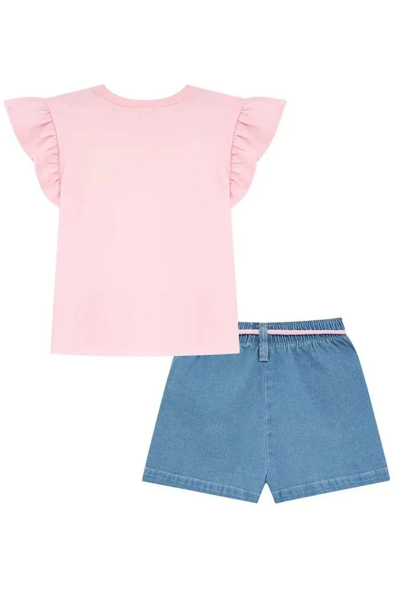 Conjunto de Blusa em Meia Malha e Shorts em Jeans com Elastano Kukiê Infantil Menina - foto 4