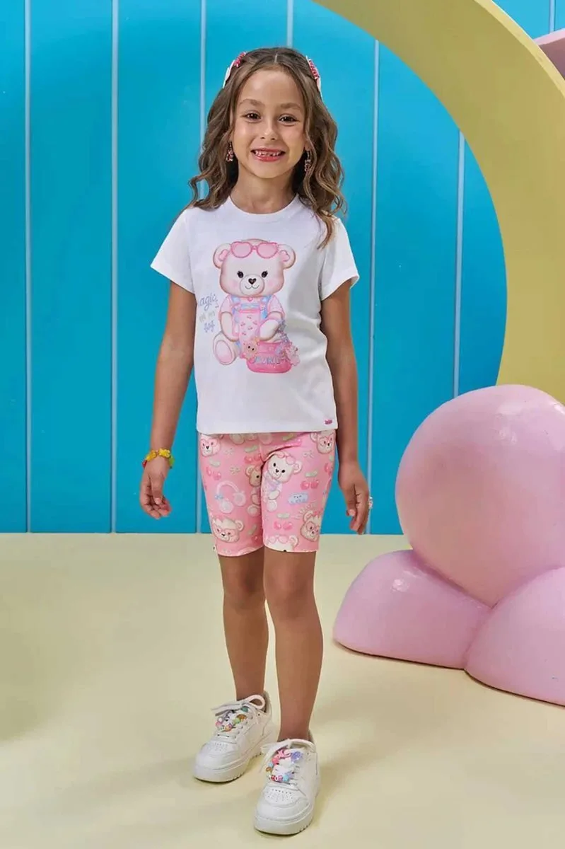 Bermuda Biker em Molecotton Kukiê Infantil Menina - Ursos - foto 1