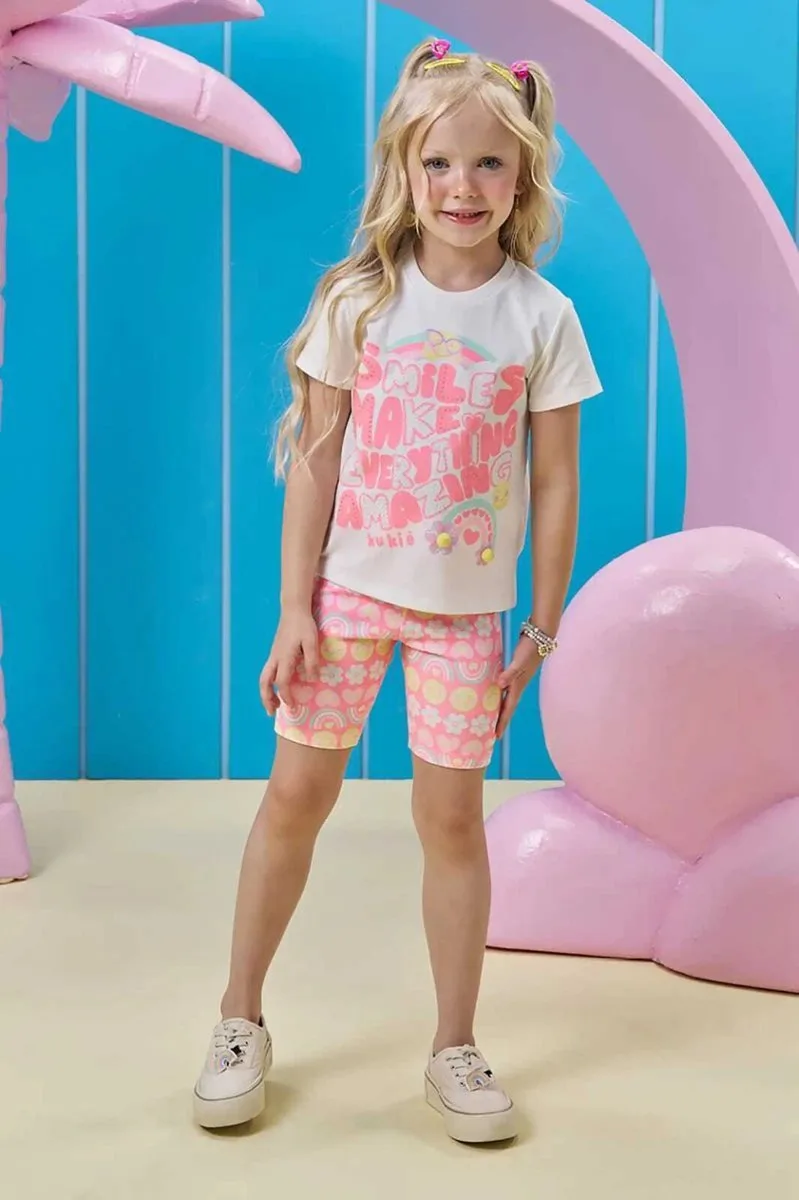 Bermuda Biker em Molecotton Kukiê Infantil Menina- Neon - foto 1