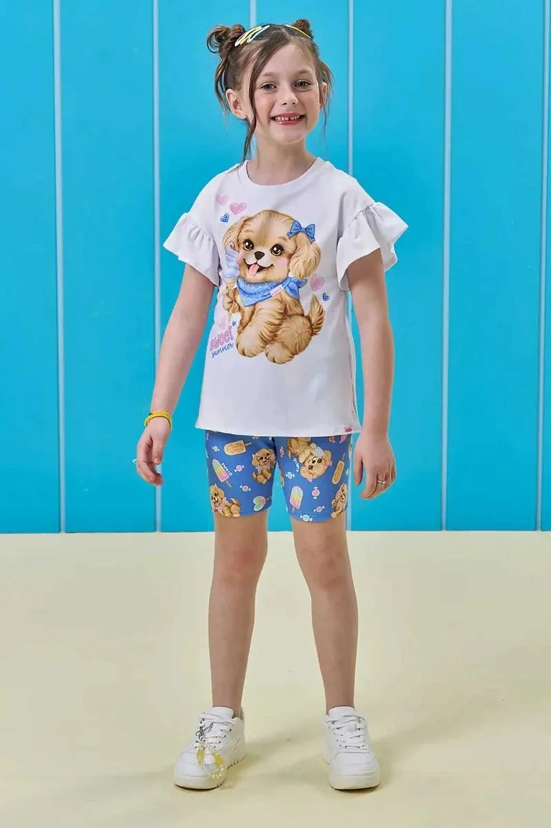 Conjunto de Blusa em Meia Malha e Bermuda Biker em Molecotton Kukiê Infantil Menina - foto 1