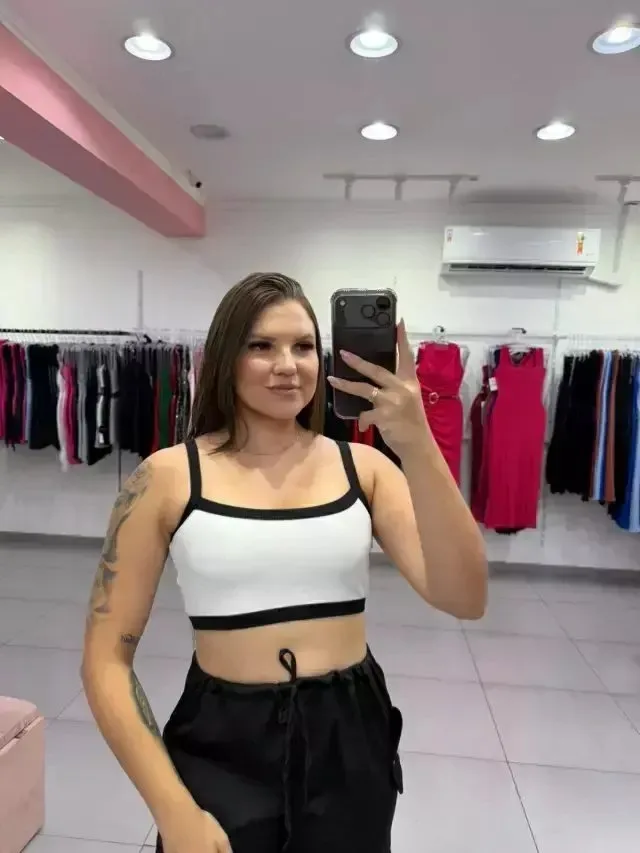 Cropped Top Com Alça Grossa BRANCO C\ PRETO - foto 1