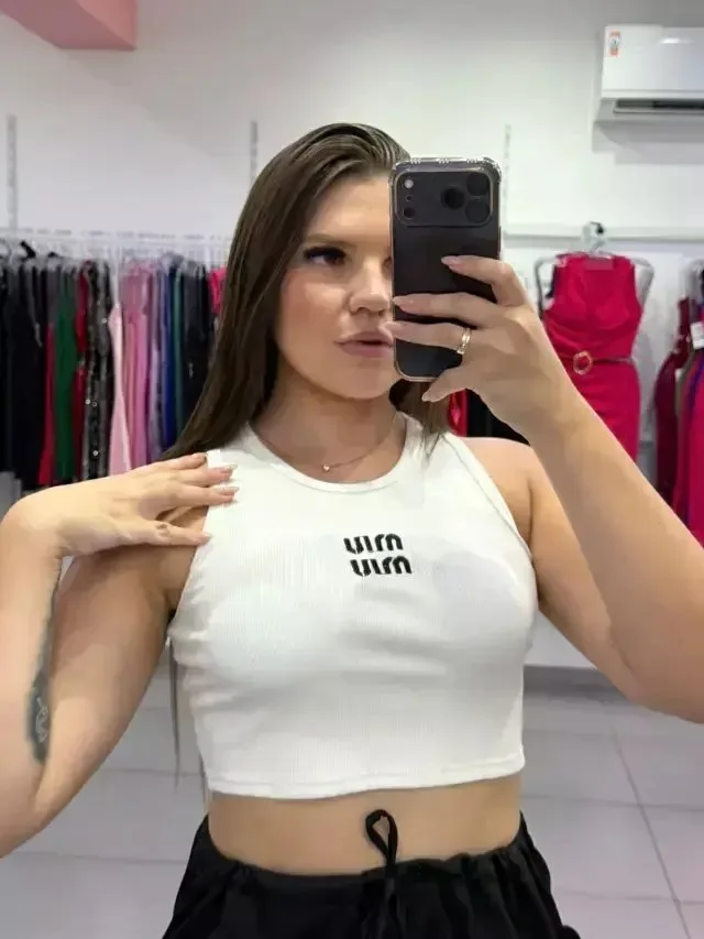 Cropped Canelado Regata MiuMiu Branco - foto 1