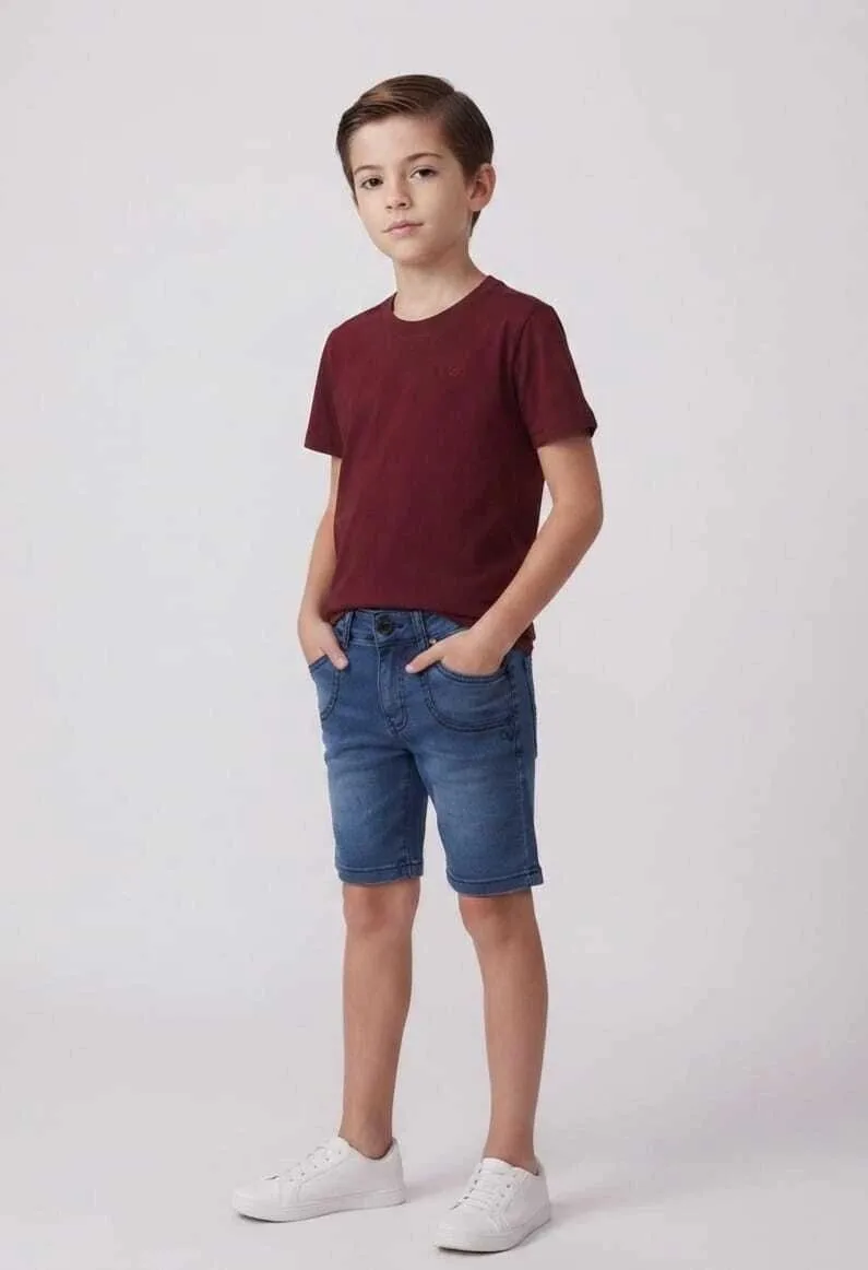 Bermuda Jeans Infantil Pocket Ogochi Azul Medio - foto 1