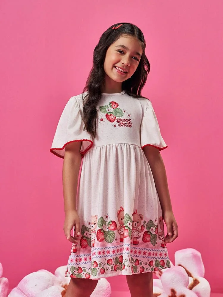 Vestido Cinti Estampa Morangos Off White Tam: 4-6-8-10 - foto 1