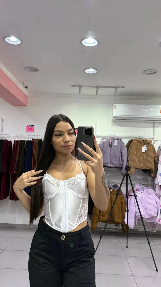 Cropped Corset Renda Branco - foto 1