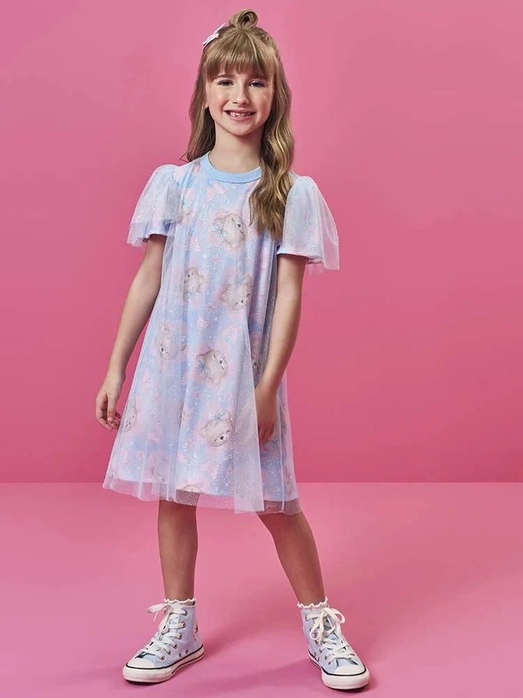 Vestido Cinti Ursinhos e Borboletas - Azul Porcelana - foto 1