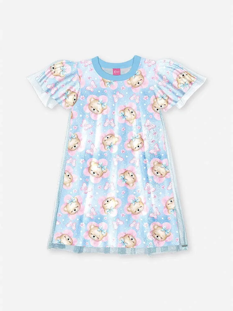 Vestido Cinti Ursinhos e Borboletas - Azul Porcelana - foto 2
