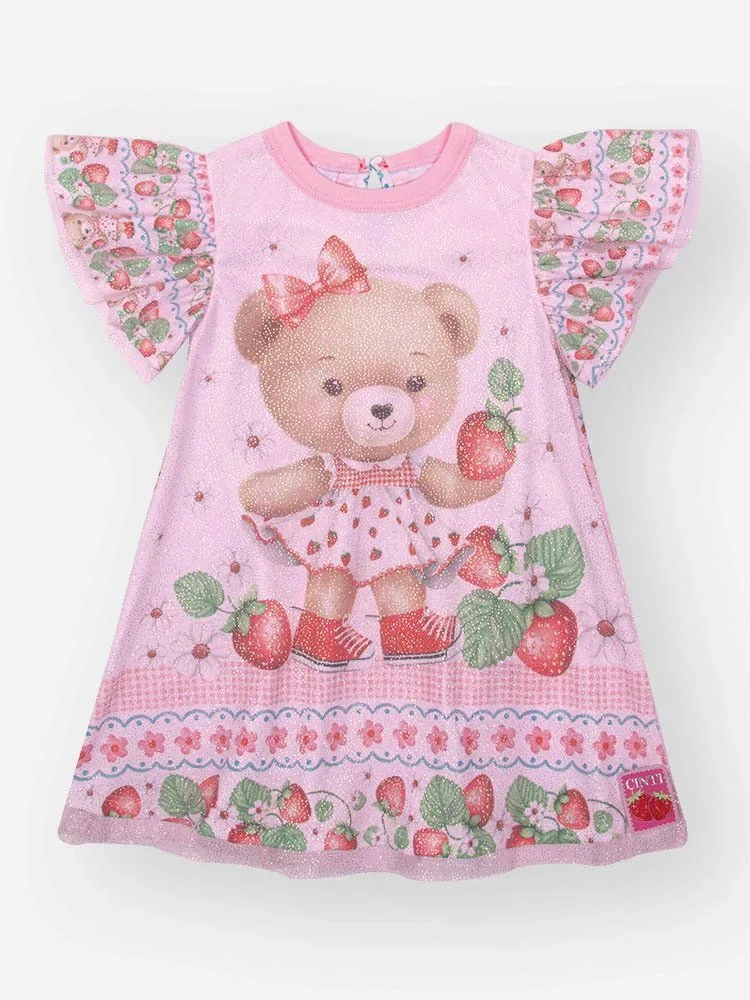 Vestido Cinti Ursinha Morangos - Rosa Iogurte - foto 3