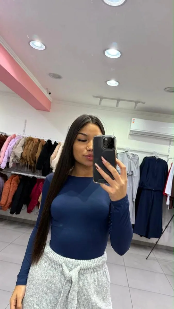 Body Poliamida Costas Nua Com Manga Longa Azul - foto 1
