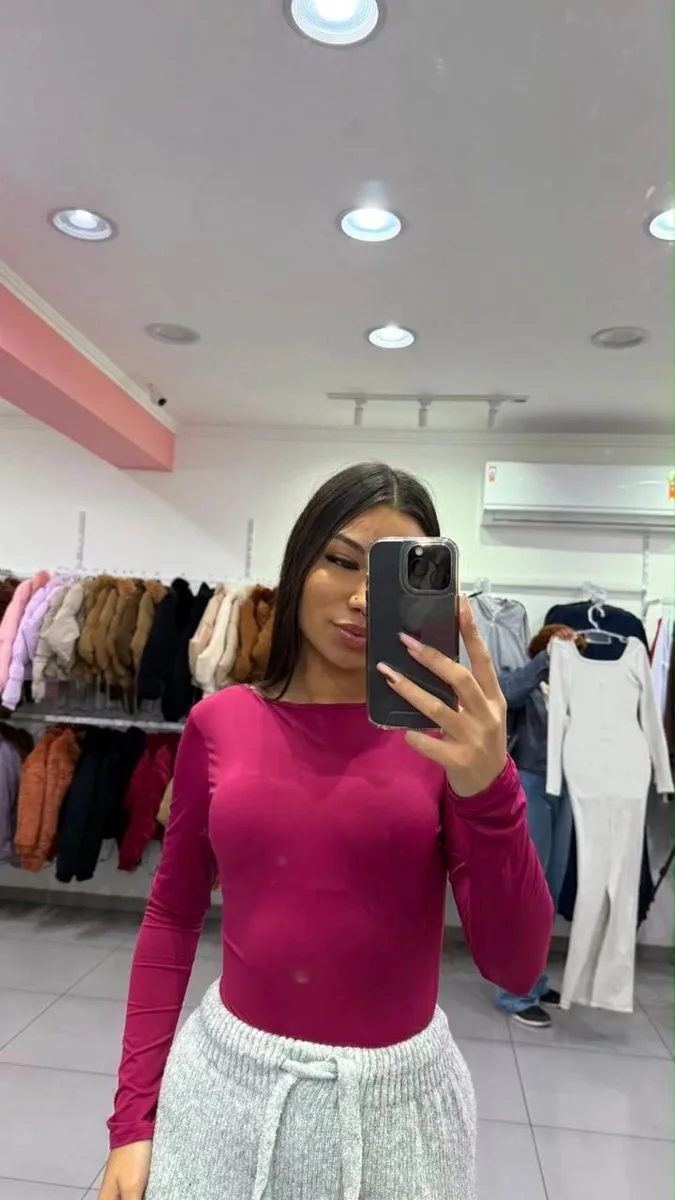 Body Poliamida Costas Nua Com Manga Longa Bordo - foto 1