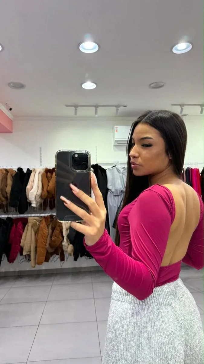 Body Poliamida Costas Nua Com Manga Longa Bordo - foto 2