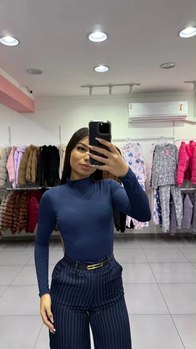 Body Poliamida Com Gola Costa Nua Azul - foto 1