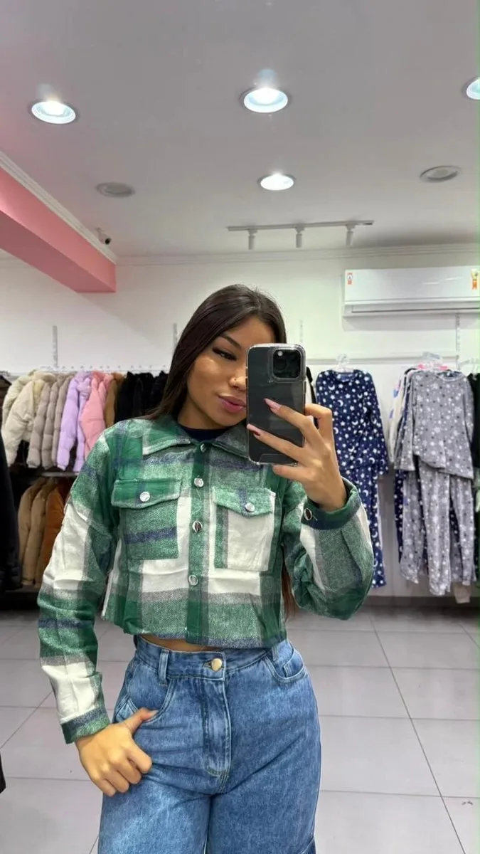 Cropped Franelado Xadrez Verde - foto 1