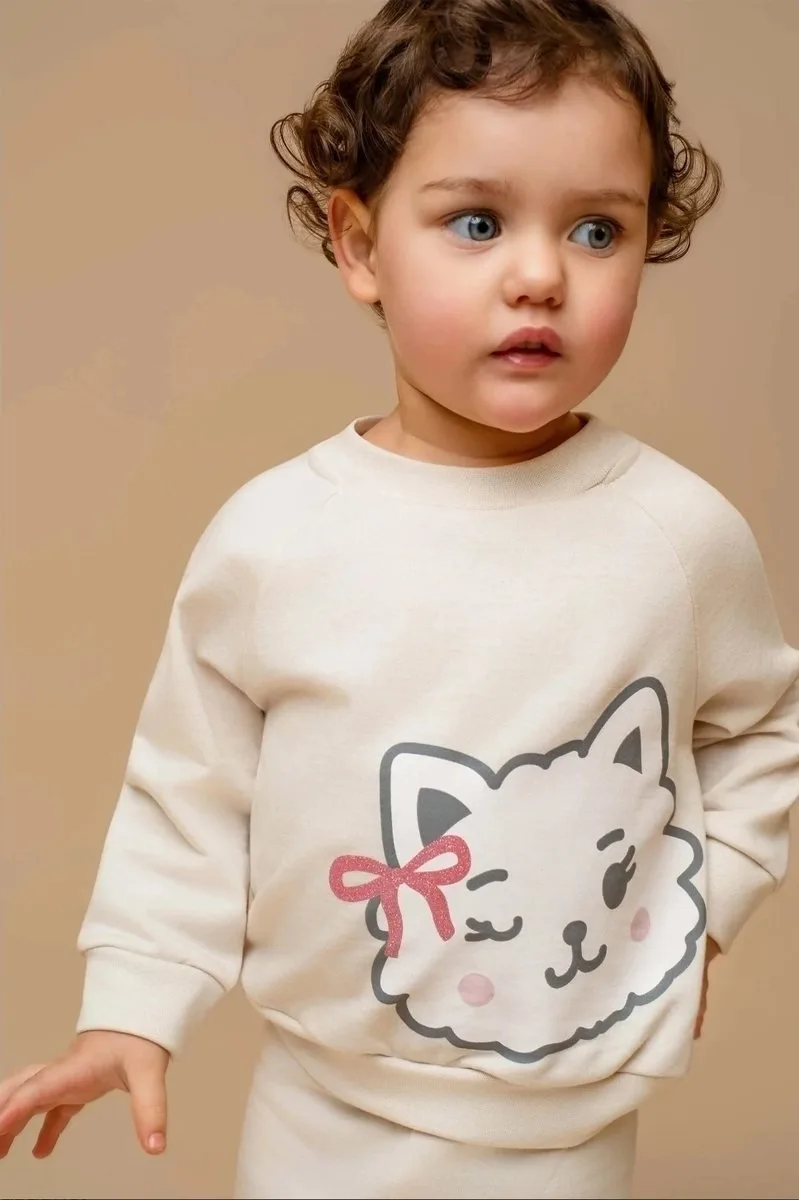 Conjunto moletinho Reglan bege gatinha infantil -dedeka - foto 2