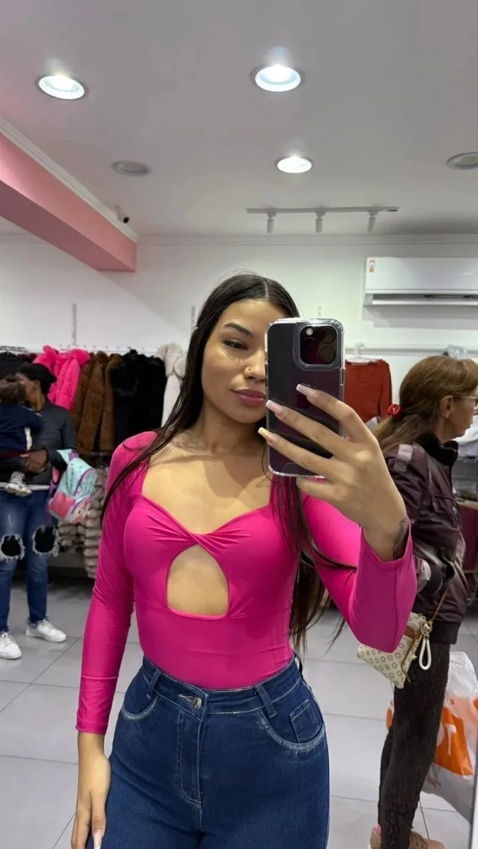 Body Poliamida Com Bojo e Com Detalhe De Abertura Abaixo Do Peito Rosa Pink - (cópia) - foto 1