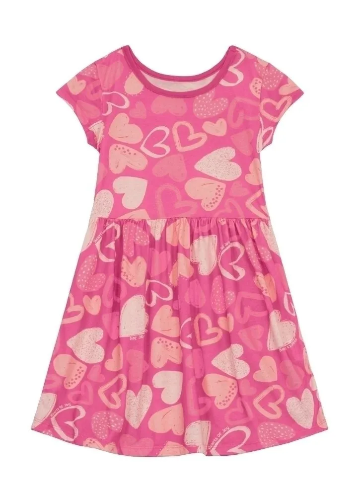 Vestido infantil menina de peixinhos e coração Brandili - Rosa - foto 1