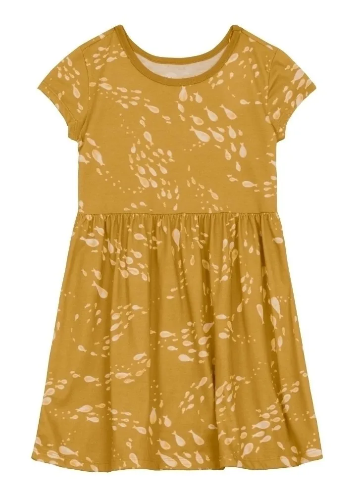 Vestido infantil menina de peixinhos e coração Brandili - Mostarda - foto 1