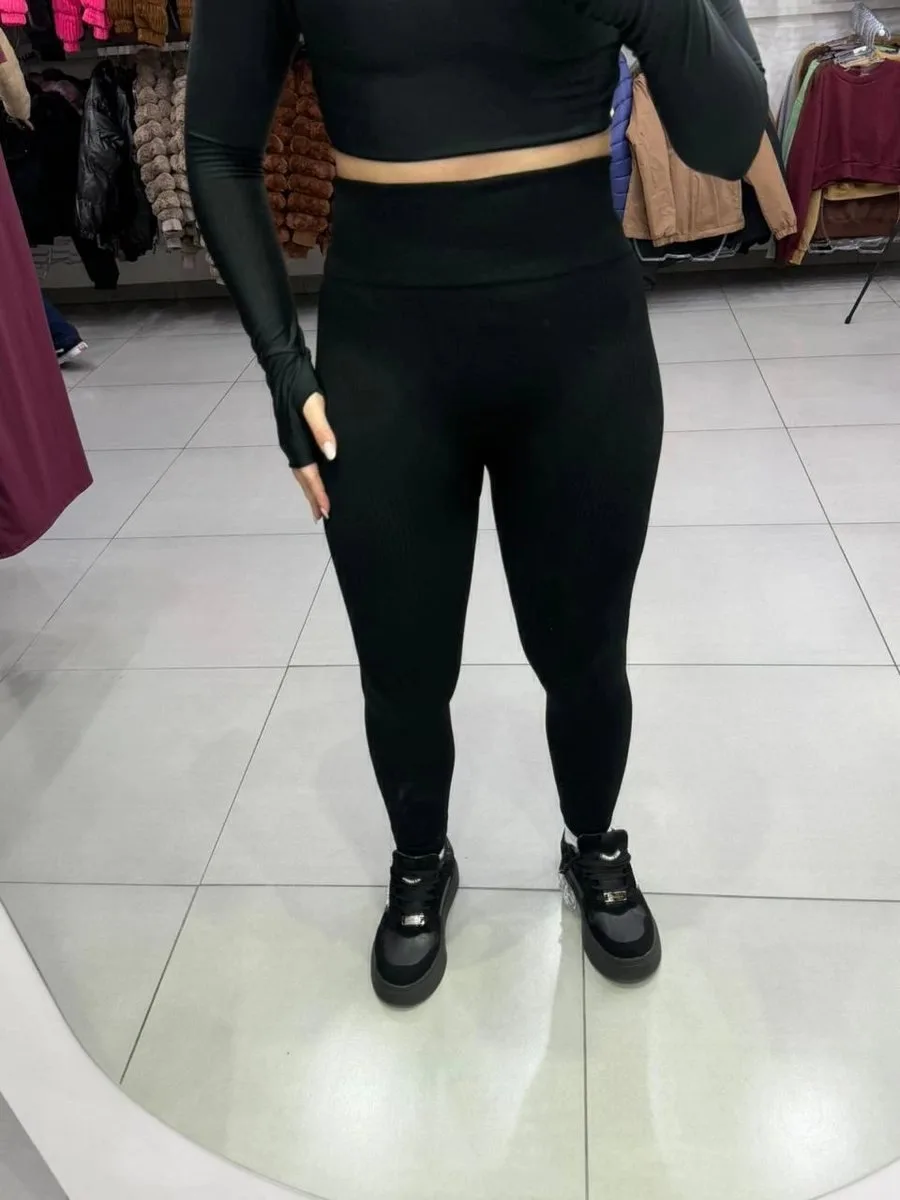 Legging Canelado Térmico Com Cós Alto Preto - foto 1