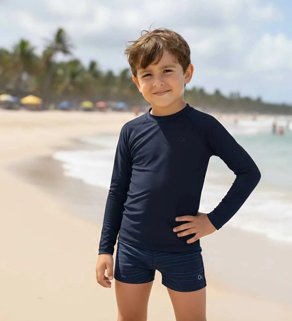 Camiseta Ogochi Proteção UV 45+ Manga Longa - Moda Praia - Azul Marinho - foto 1