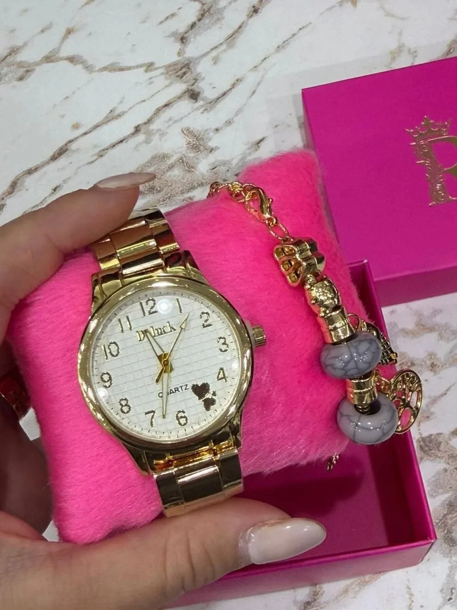 Relógio Dourado Com A Pulseira Pingentes - foto 2