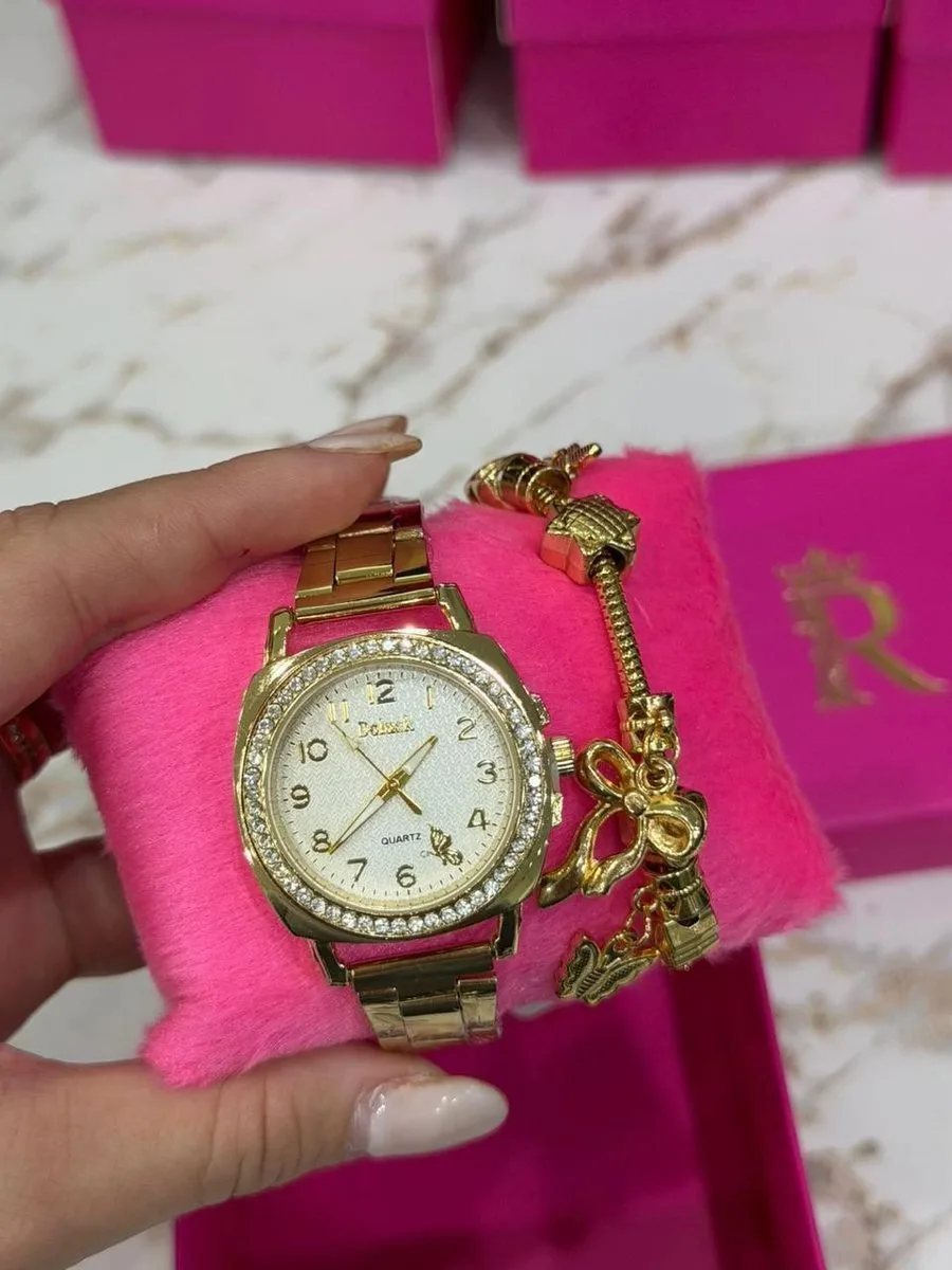 Relógio Dourado Com A Pulseira Pingentes - foto 2