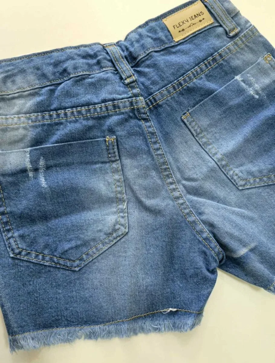 Short Jeans Feminino Flexy Jeans com Elastano e Barra Desfiada Juvenil - foto 4