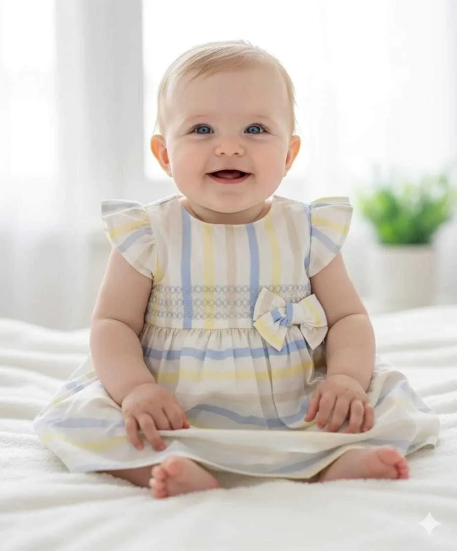 Vestido com Caldinha Tapa Fralda Brandili Mundi em Tricoline Laço - foto 1