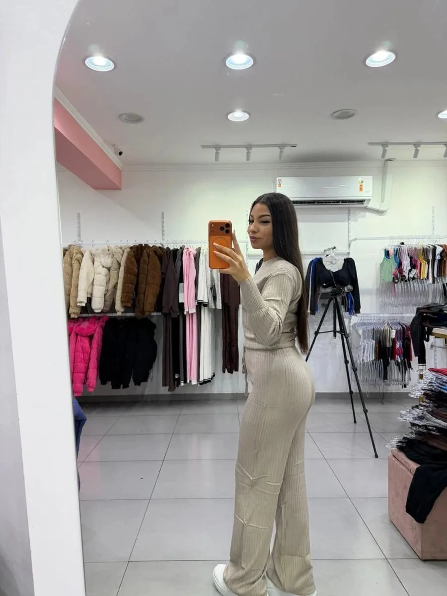 Conjunto Modal Mousse Blusa Manga Longa Com Calça Pantalona Cordinha Regulagem Nude Escuro - foto 2