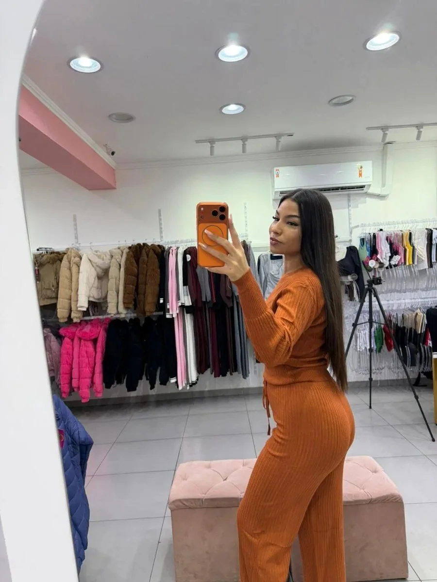 Conjunto Modal Mousse Blusa Manga Longa Com Calça Pantalona Cordinha Regulagem Bege - foto 2