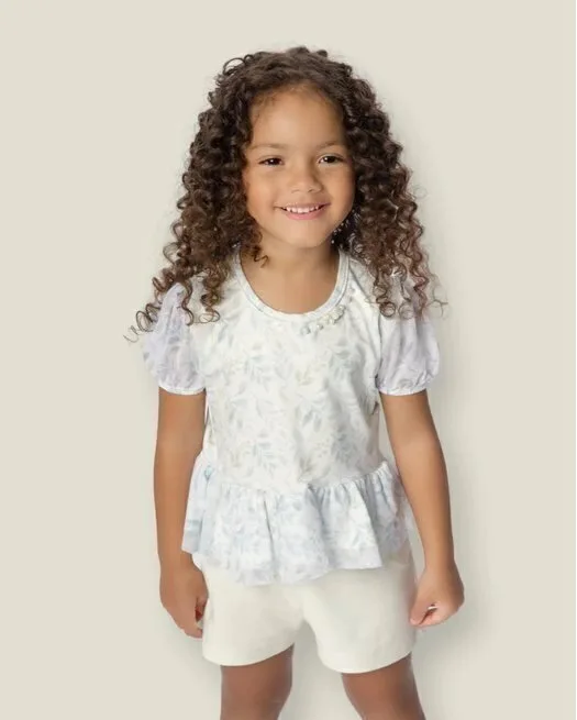 Conjunto Blusa Flor Babados e Shorts - Menina - Dente DE Leão - foto 2