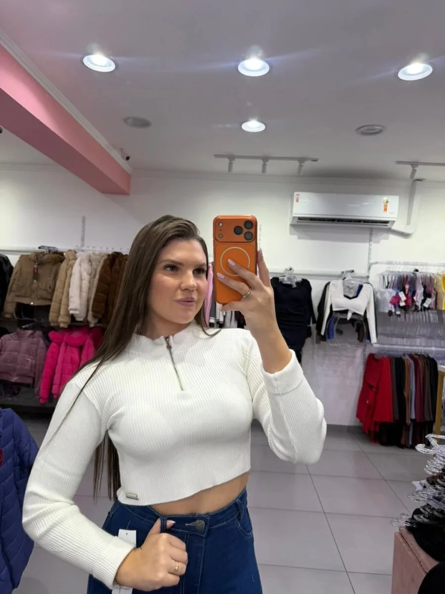 Cropped Luxxo Modal Com Ziper E Punho Dobrado Branco - foto 1