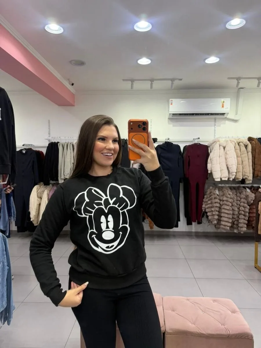 Moletom Com Manga Longa E Estampa Los Angeles Brooklyn Minnie Preto - foto 1