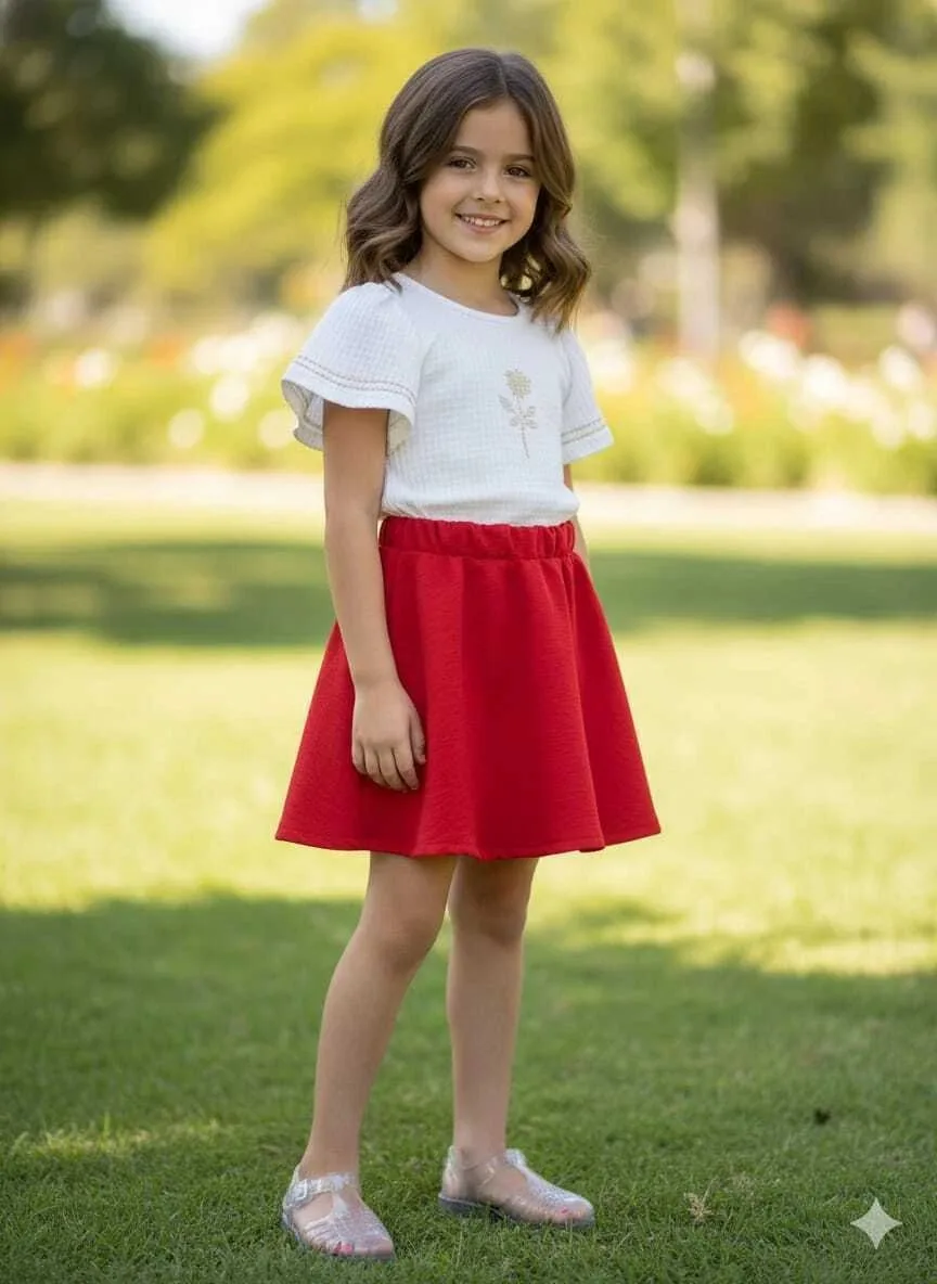 Conjunto Dente DE Leão Feminino Blusa e Short Saia Vermelho - foto 1