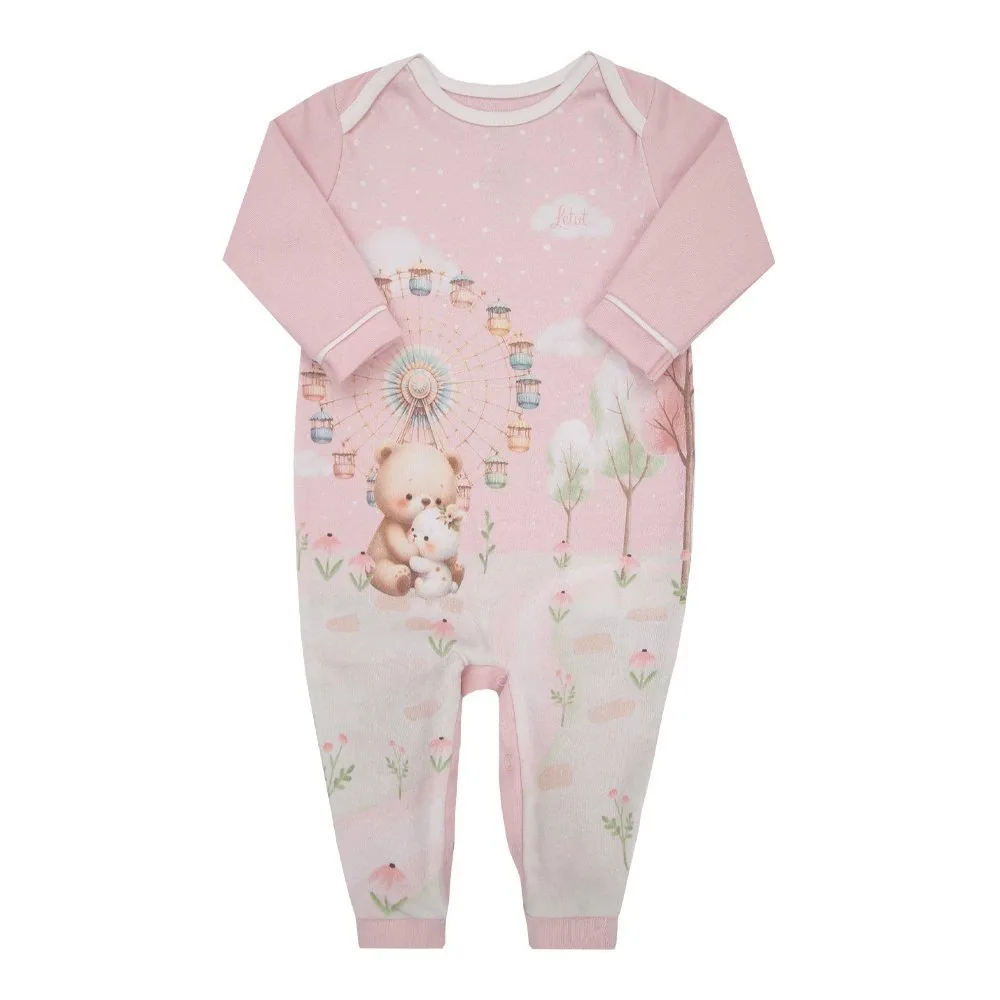 Macacão Bebê Longo Suedine 100%algodão Estampado Letut - Rosa - foto 1