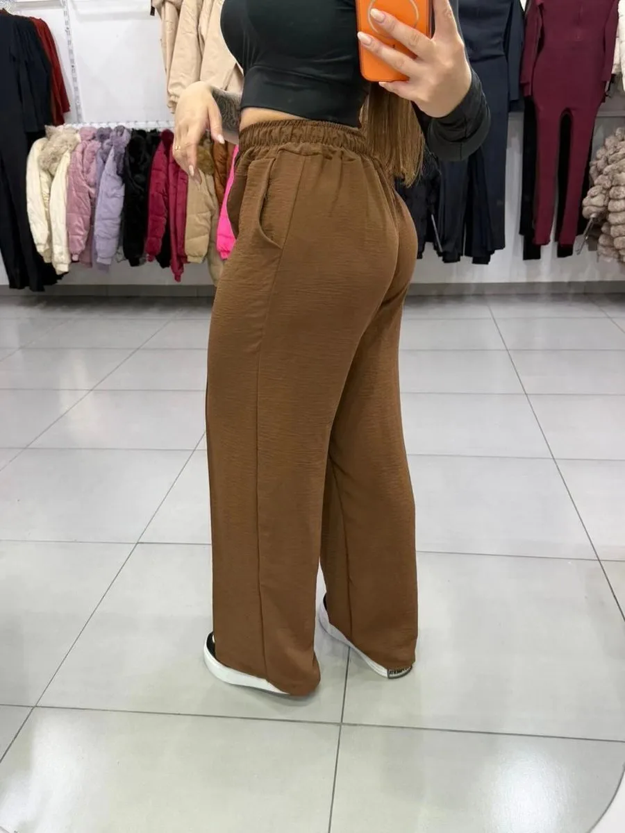 Calça Pantalona Duna Datalhe Linhas Frontal Marrom - foto 2