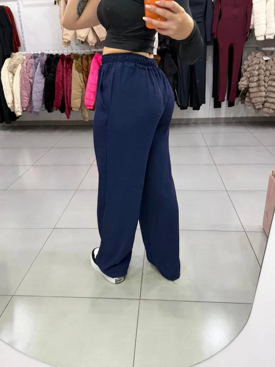 Calça Pantalona Duna Detalhe Linhas Frontal Azul - foto 2