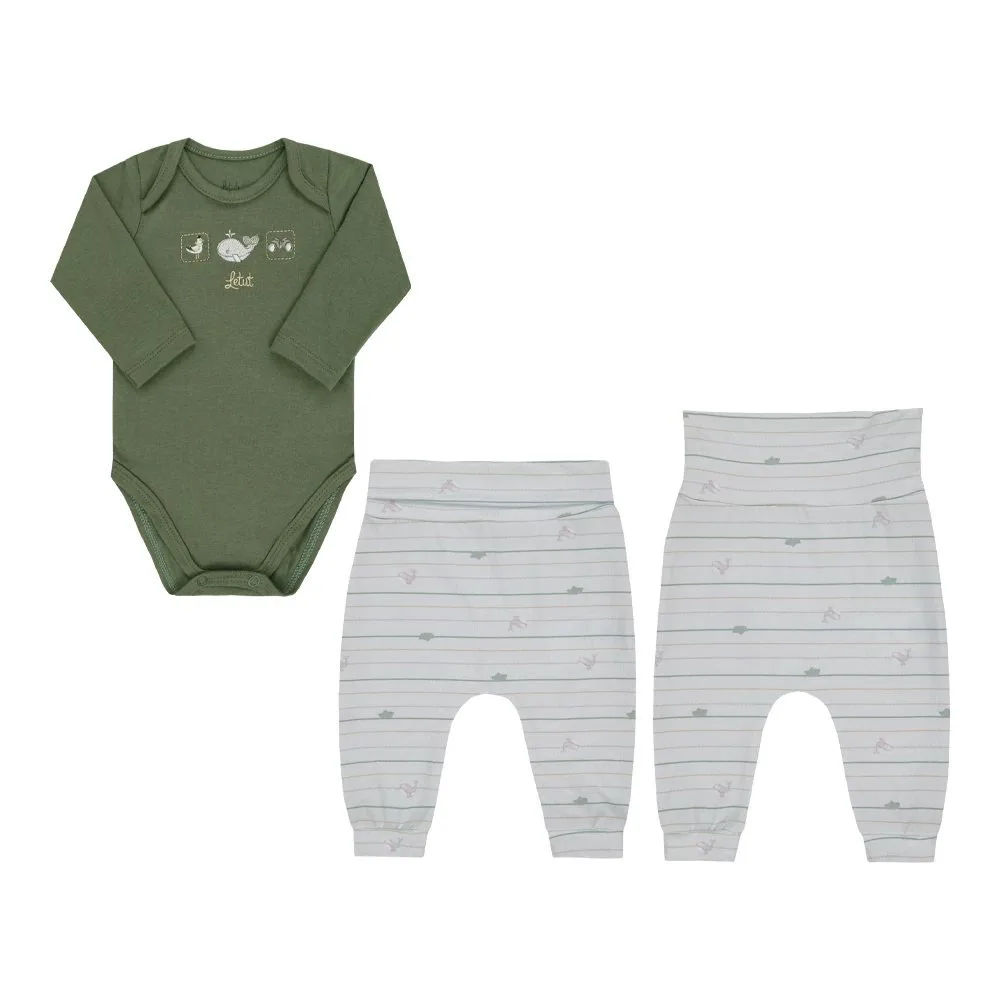 Conjunto Letut Manga Longa Body e Calça Cós Ajustável Masculino - Verde Militar - foto 1