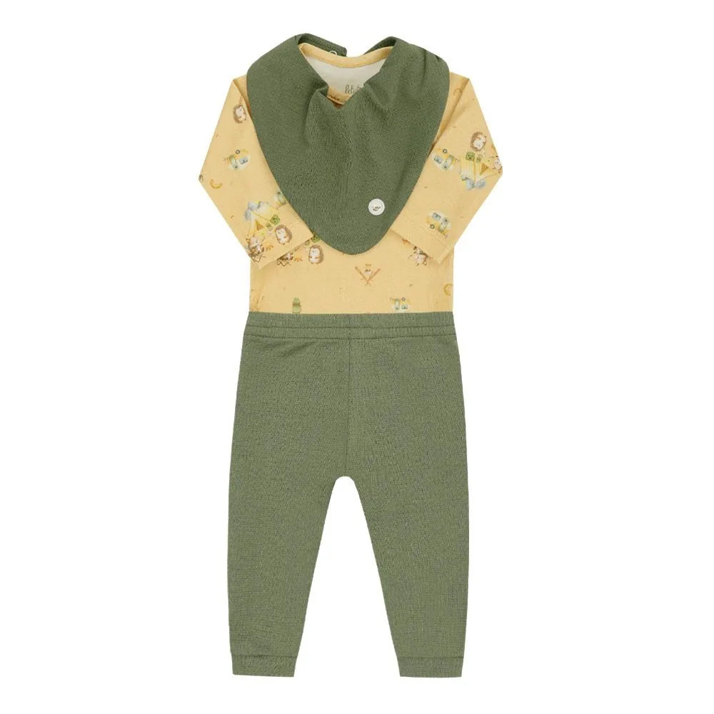 Kit Letut 3 Peças - Body + Calça + Babador Badana Menino/ Menina/Unissex - Verde - foto 1