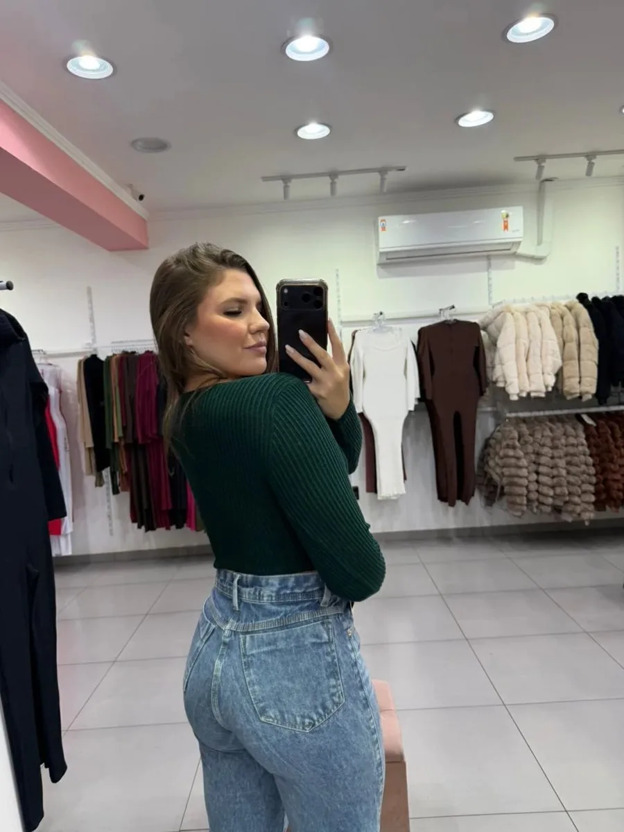 Cropped Modal Gola Quadrada Com Manga Longa Verde - foto 2