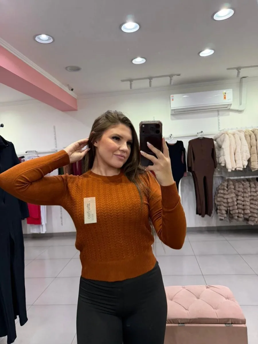 Blusa Modal Mousse Com Detalhes Trançados Telha - foto 1